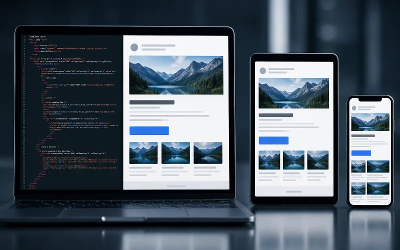 Structured email code rendered clearly across several device sizes