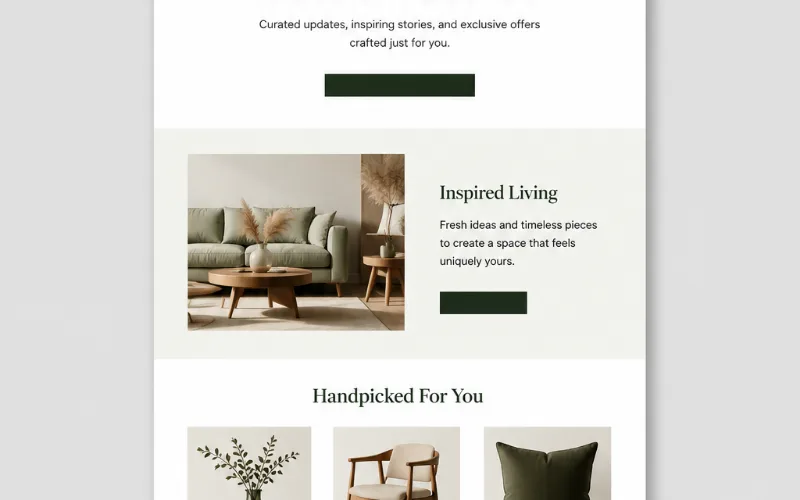 Complete modular email template composed of reusable content sections