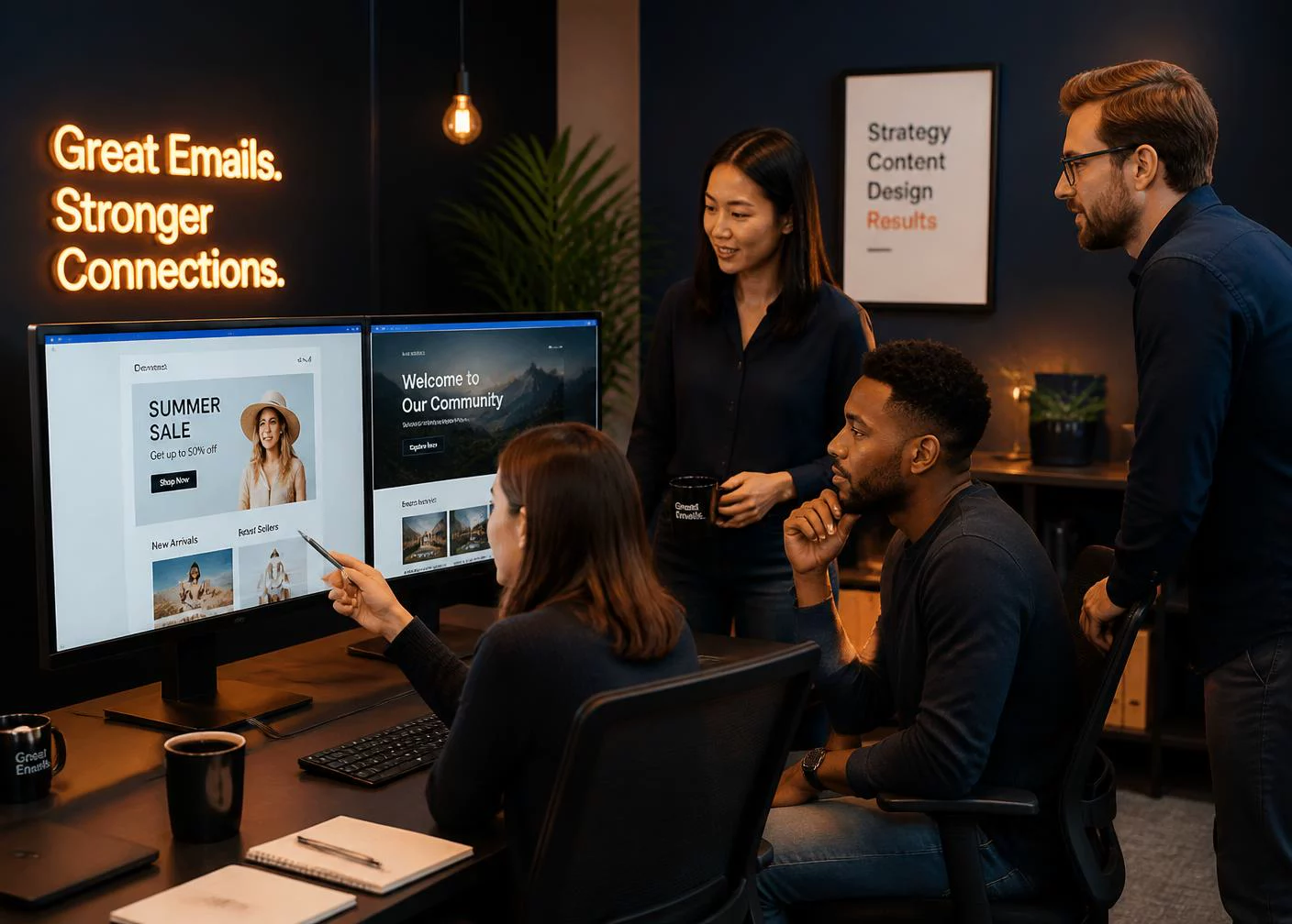 Mailkar Studio email specialists reviewing campaign strategy together