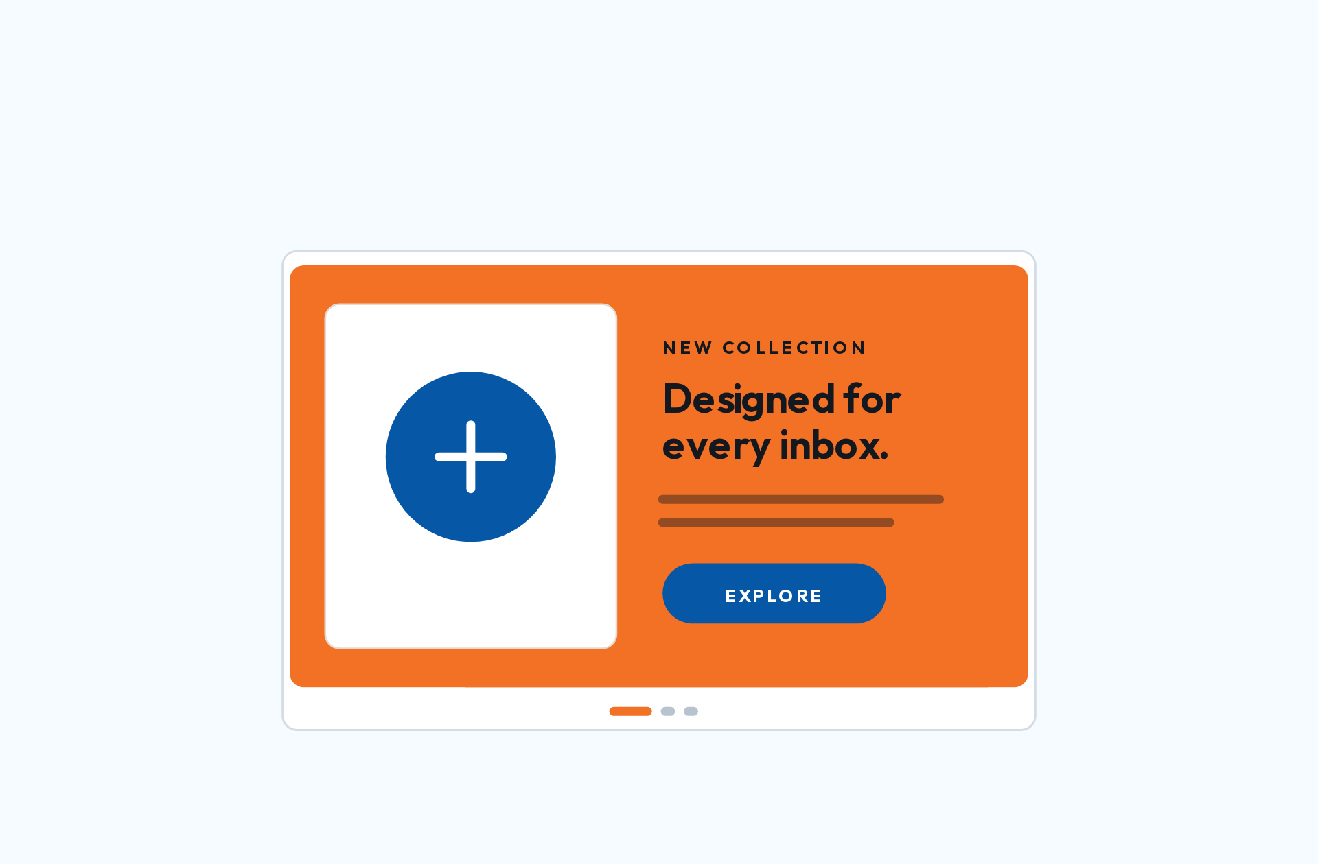 Three refined promotional cards sliding horizontally with synchronized pagination.