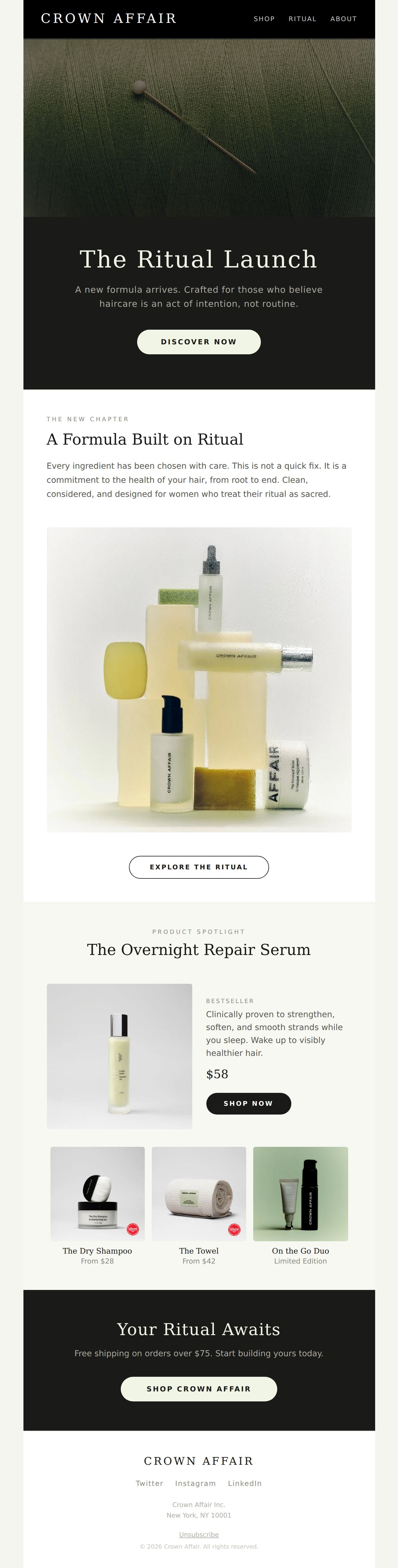 Crown Affair Ritual Launch interactive email template preview