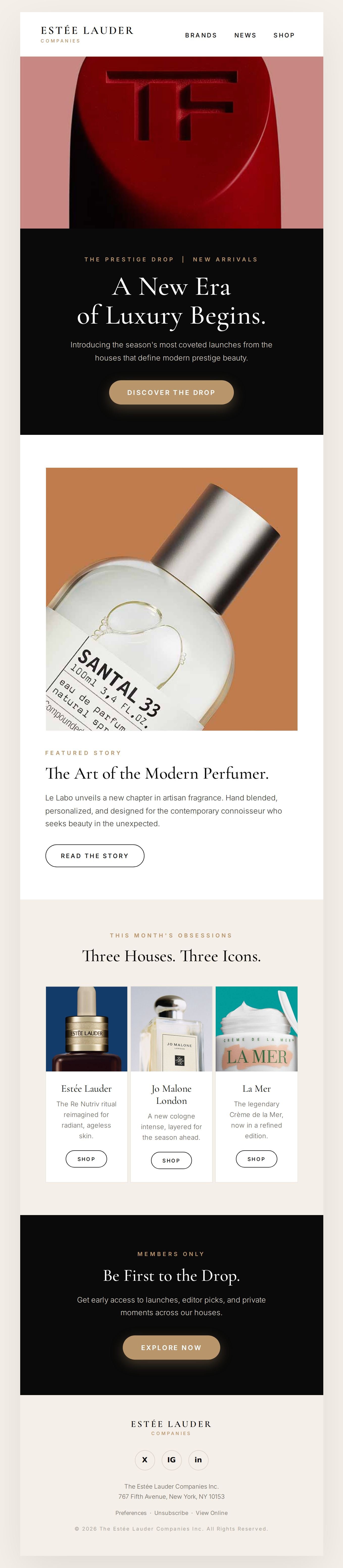 Estée Lauder Prestige Drop interactive email template preview