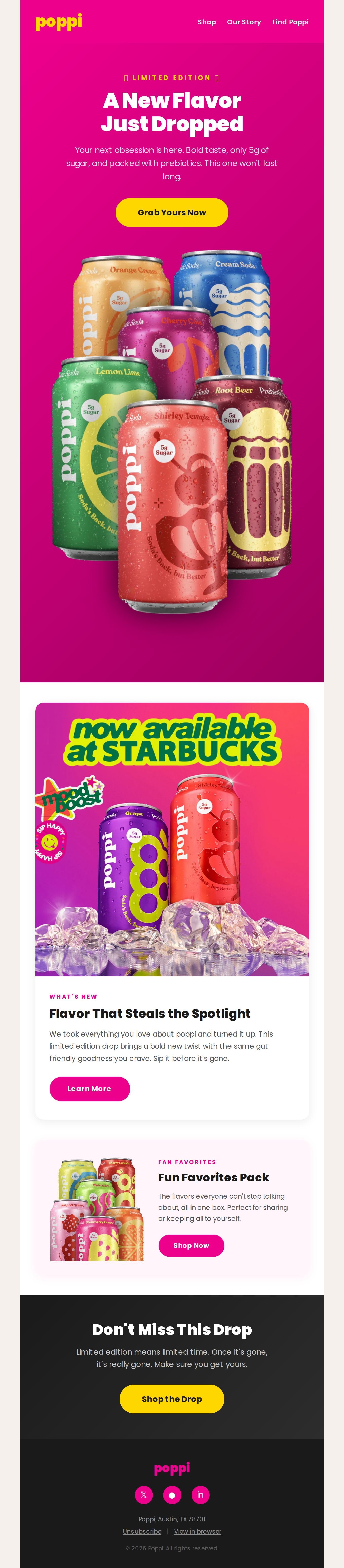 Poppi limited edition product drop interactive email template preview