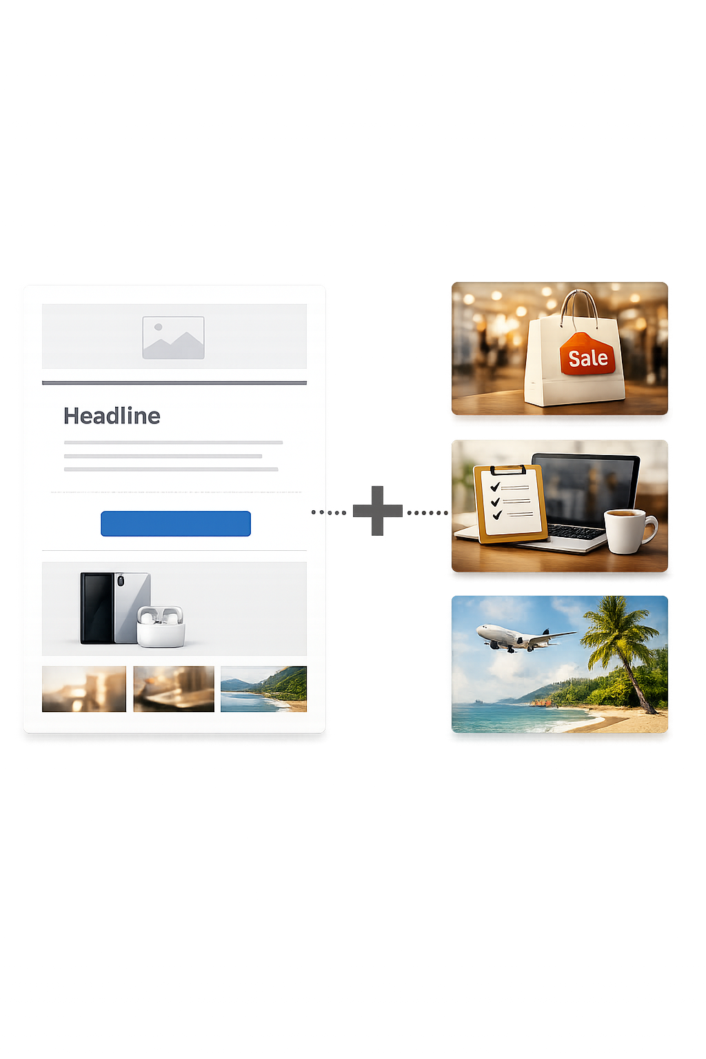 Email campaign layout with reusable sections being added and removed