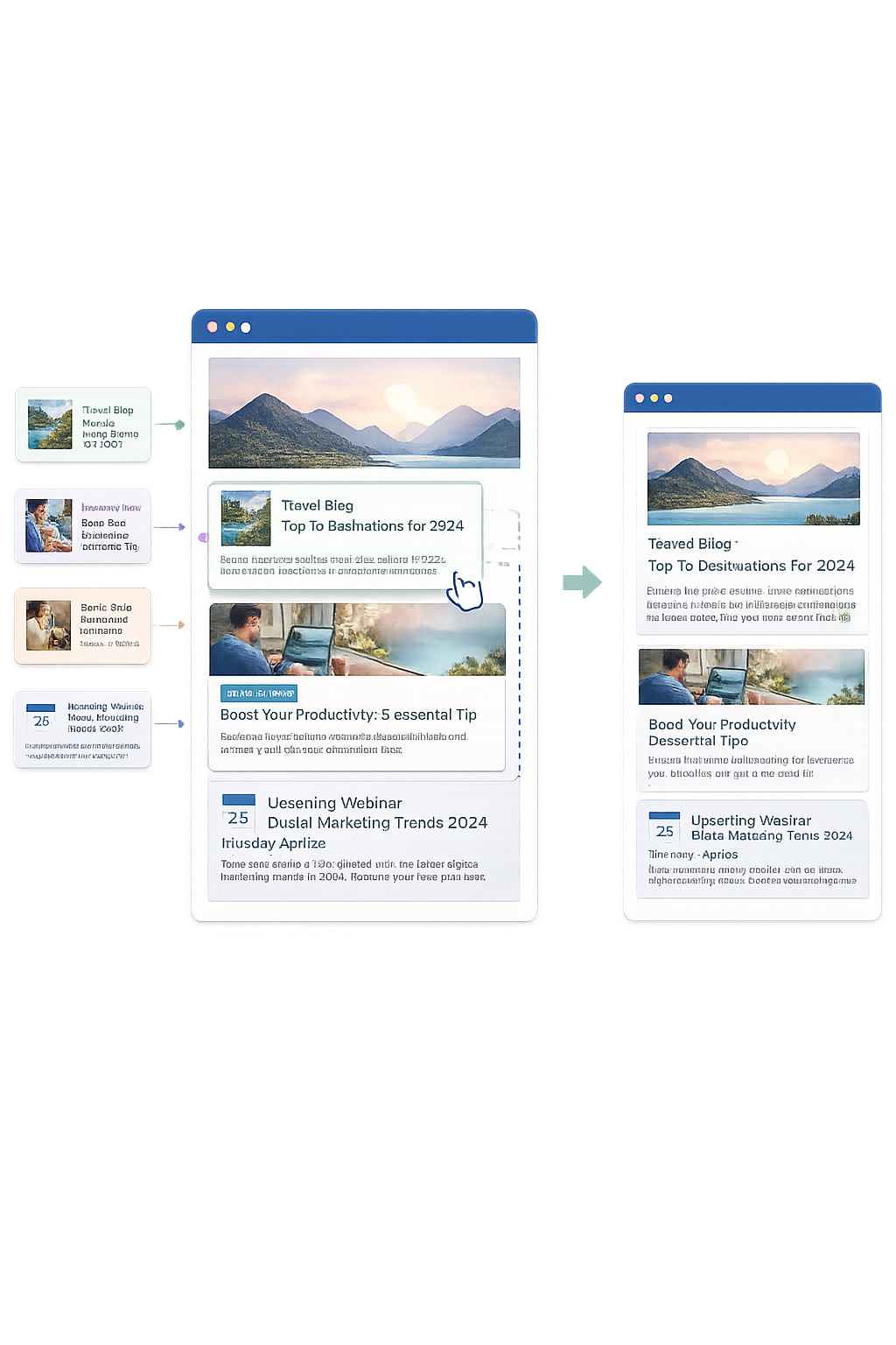 Modular email blocks being rearranged into a new responsive layout