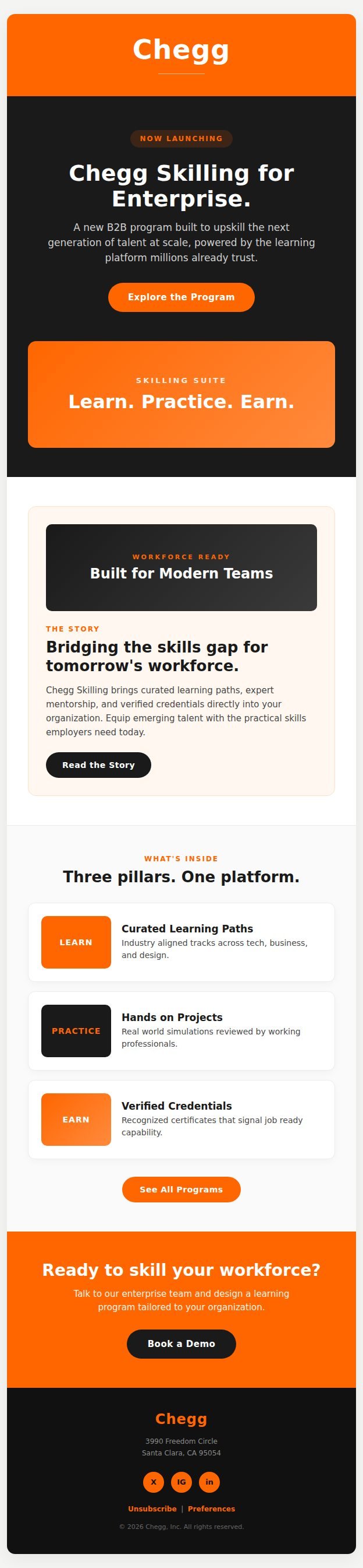 Chegg Skilling modular enterprise learning email template sample