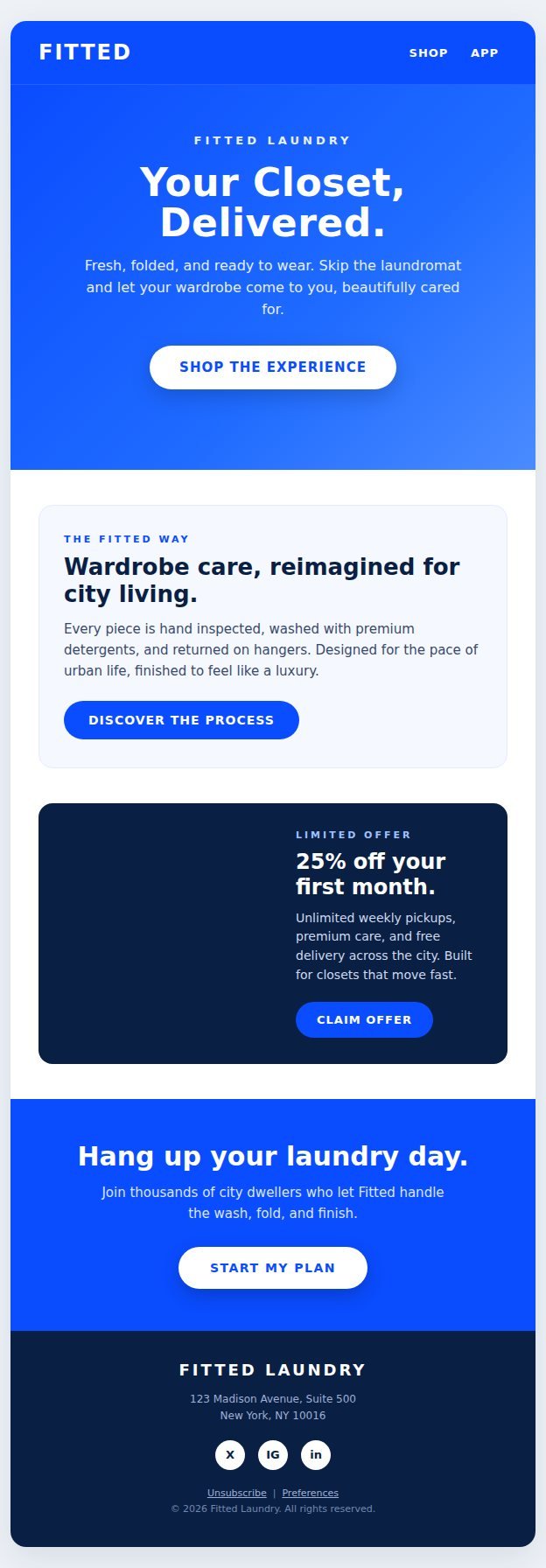 Fitted Laundry modular service email template sample