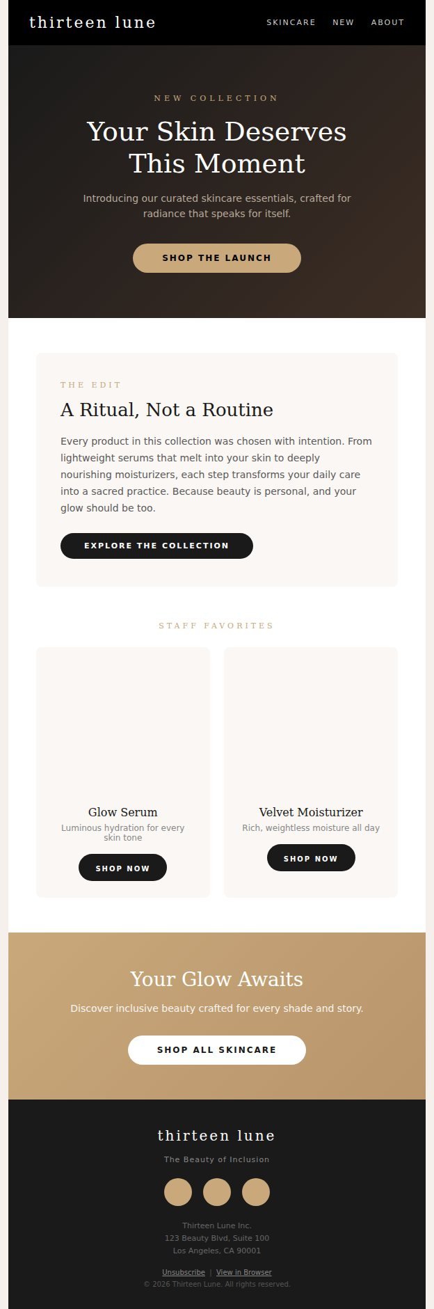 Thirteen Lune modular skincare collection email template sample