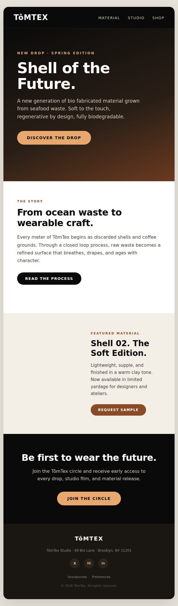 Tomtex sustainable material modular email template sample