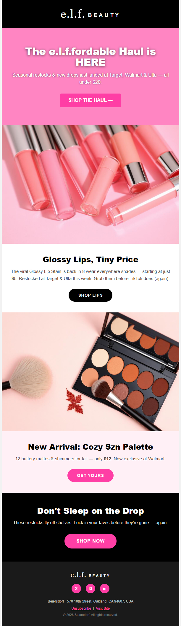E.L.F modular promotional email template sample