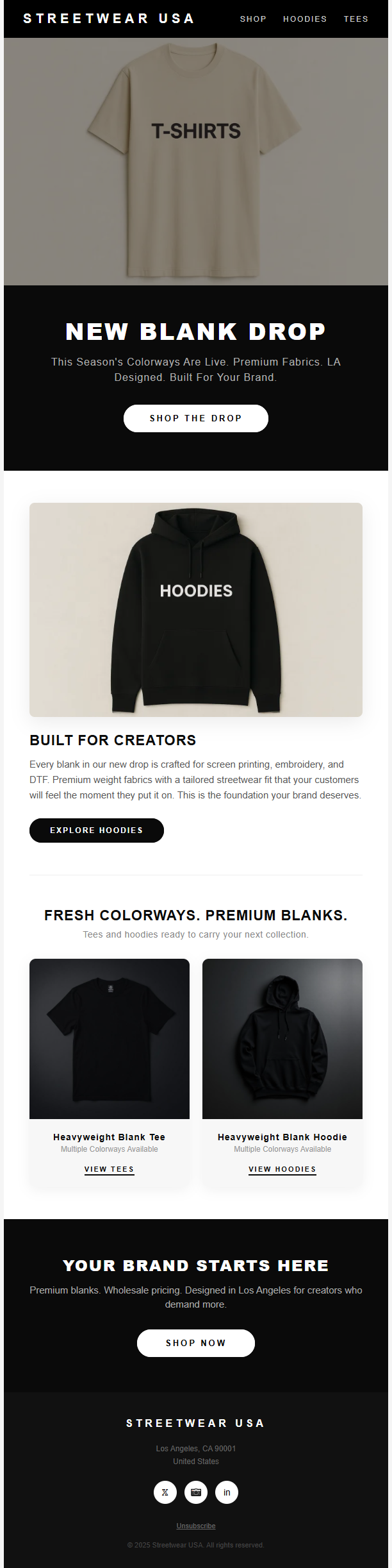 Streetwear modular product launch email template sample
