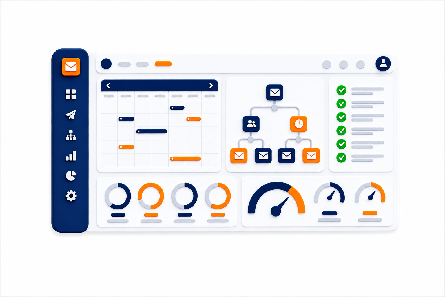 Email marketing operations dashboard with campaign planning, automation, reporting, and scheduling tools