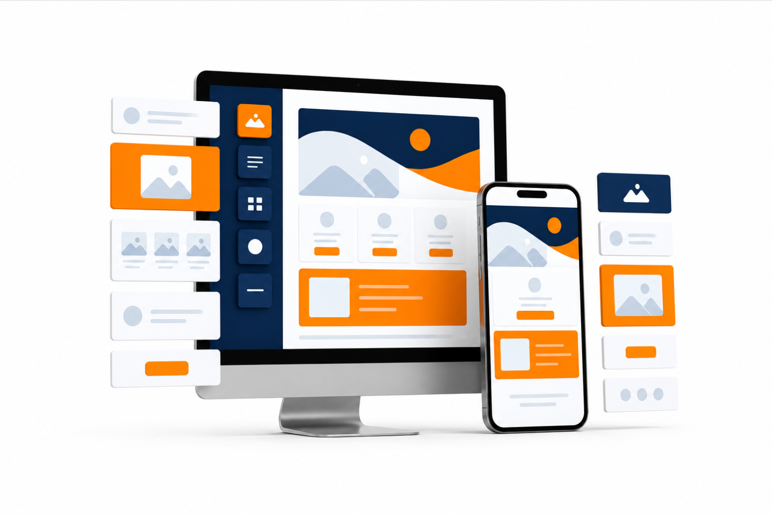 Responsive custom email template production displayed across desktop, tablet, and mobile devices